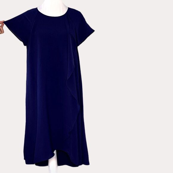 Adrianna Papell Slinky Knit High Low Corkscrew Ruffle Dress Blue 8 - Picture 3 of 9